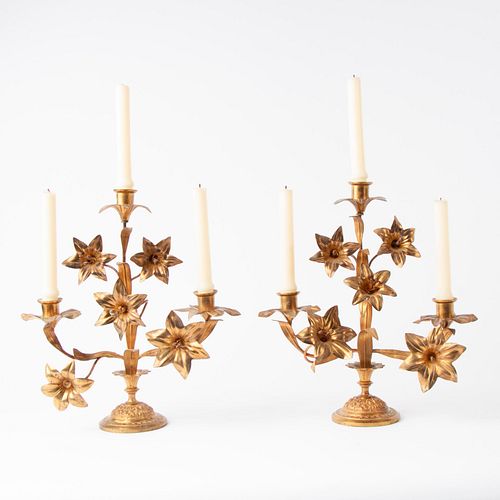 GILT BRASS STAR LILY CANDELABRA,