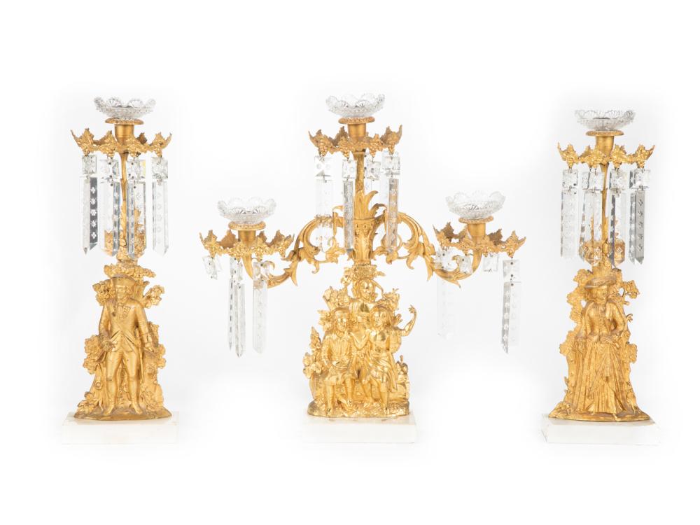 GILT BRASS THREE-PIECE GIRANDOLE