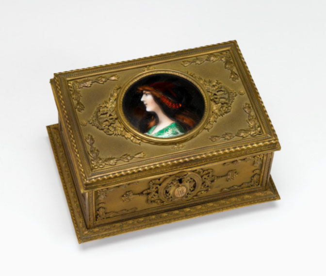 Gilt-bronze and enameled jewel box
