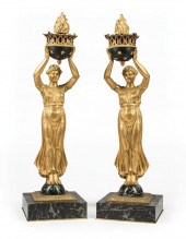 GILT BRONZE AND MARBLE TORCHER