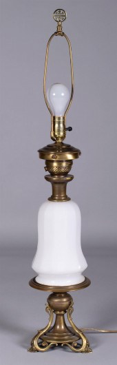 GILT-BRONZE AND MILK GLASS TAB
