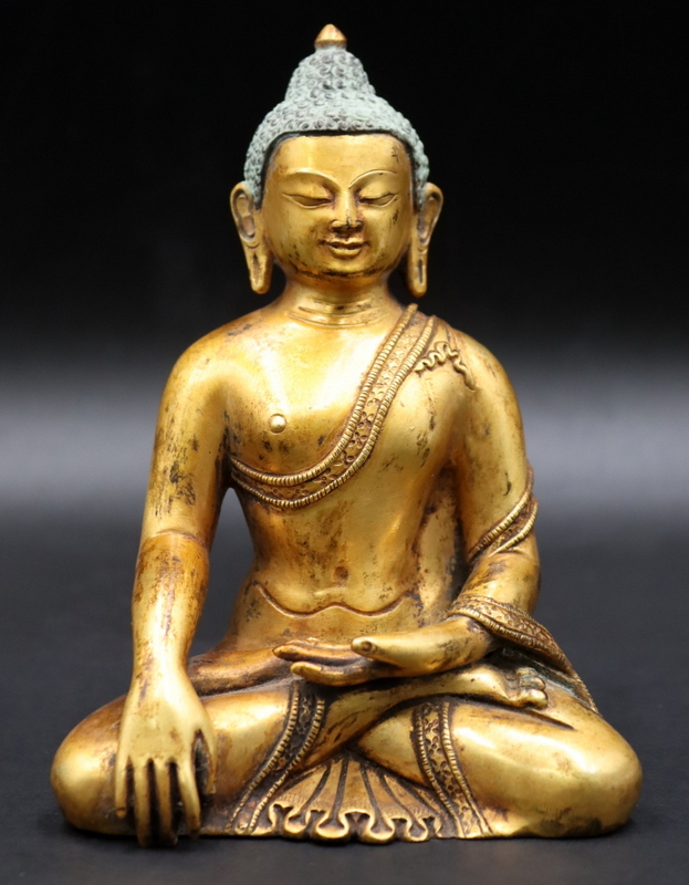GILT BRONZE BUDDHA SHAKYAMUNI. This