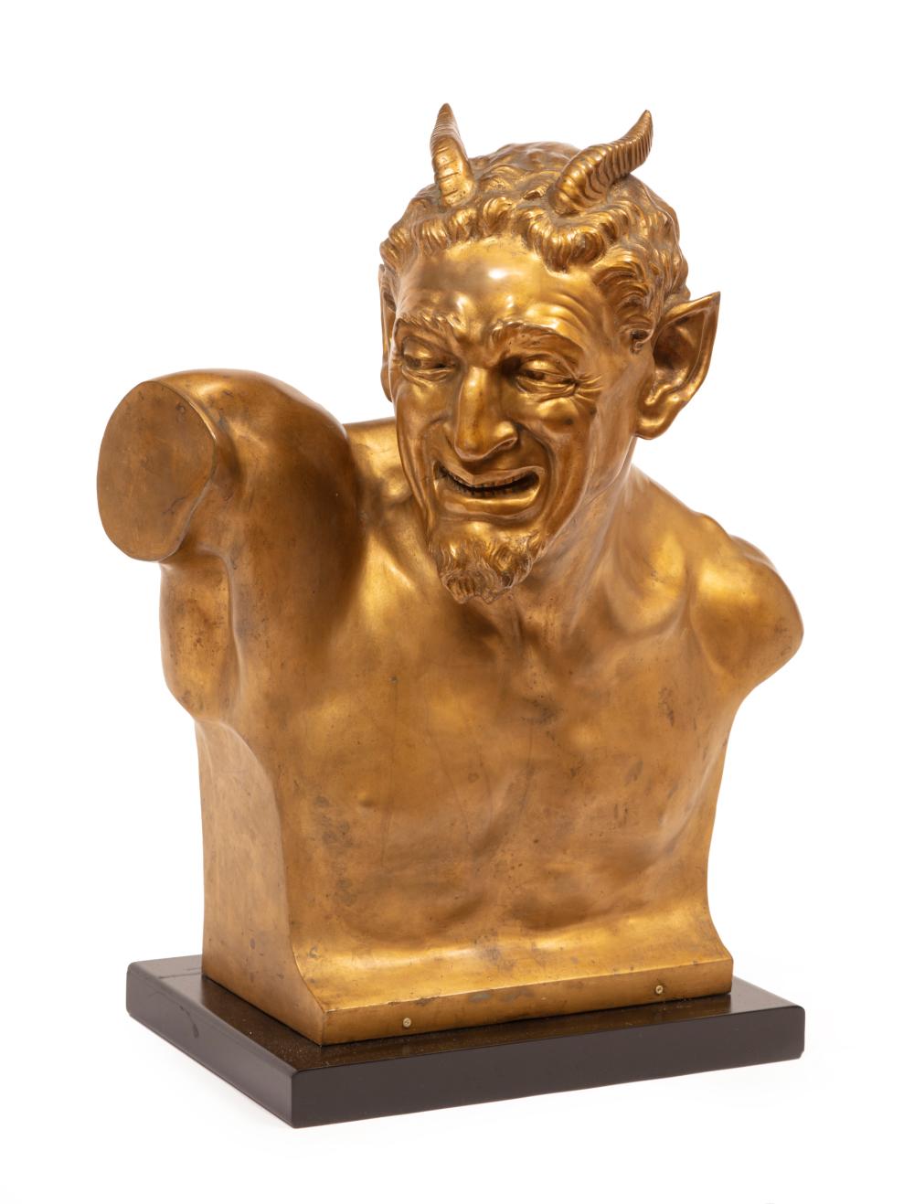 GILT BRONZE BUST OF A SATYRGilt