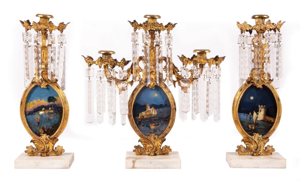 GILT BRONZE, EGLOMISE GIRANDOLE