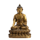 GILT BRONZE FIGURE OF SAKYAMUN