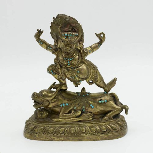 GILT BRONZE FIGURE OF YAMA