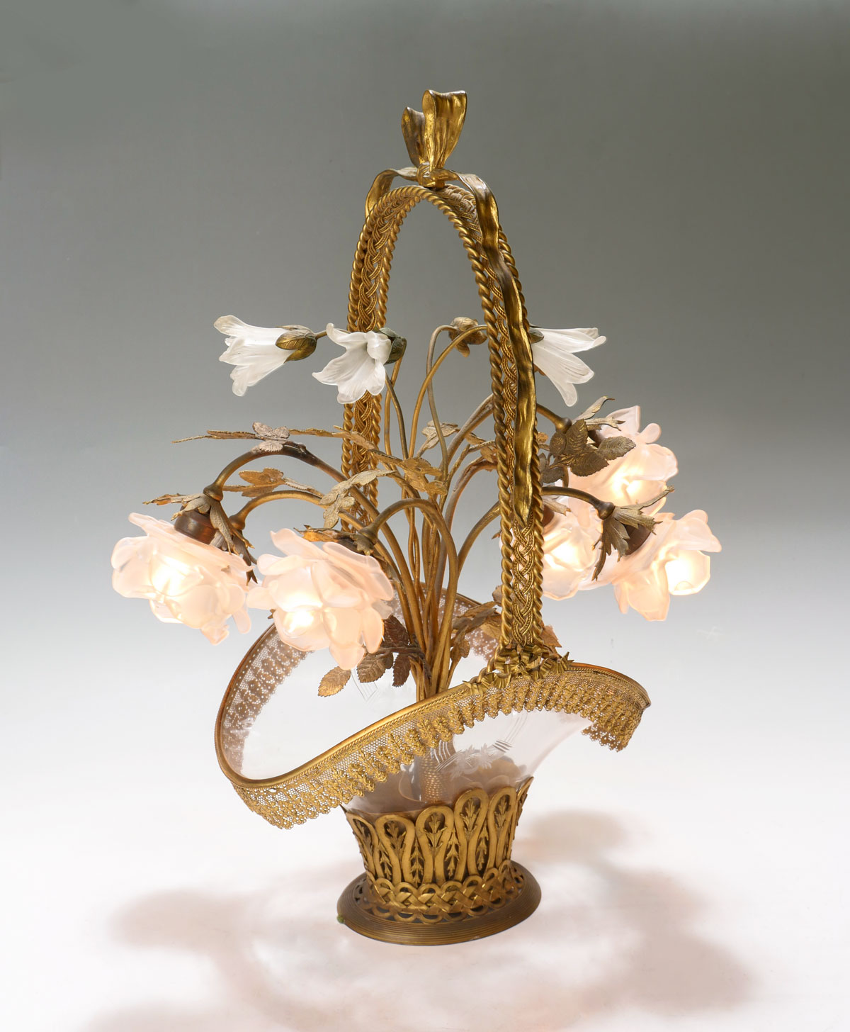 GILT BRONZE & GLASS FLOWER BASKET