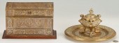 GILT BRONZE INKWELL W/ UNDERPL