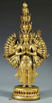 GILT BRONZE JEWELED AVALOKITES