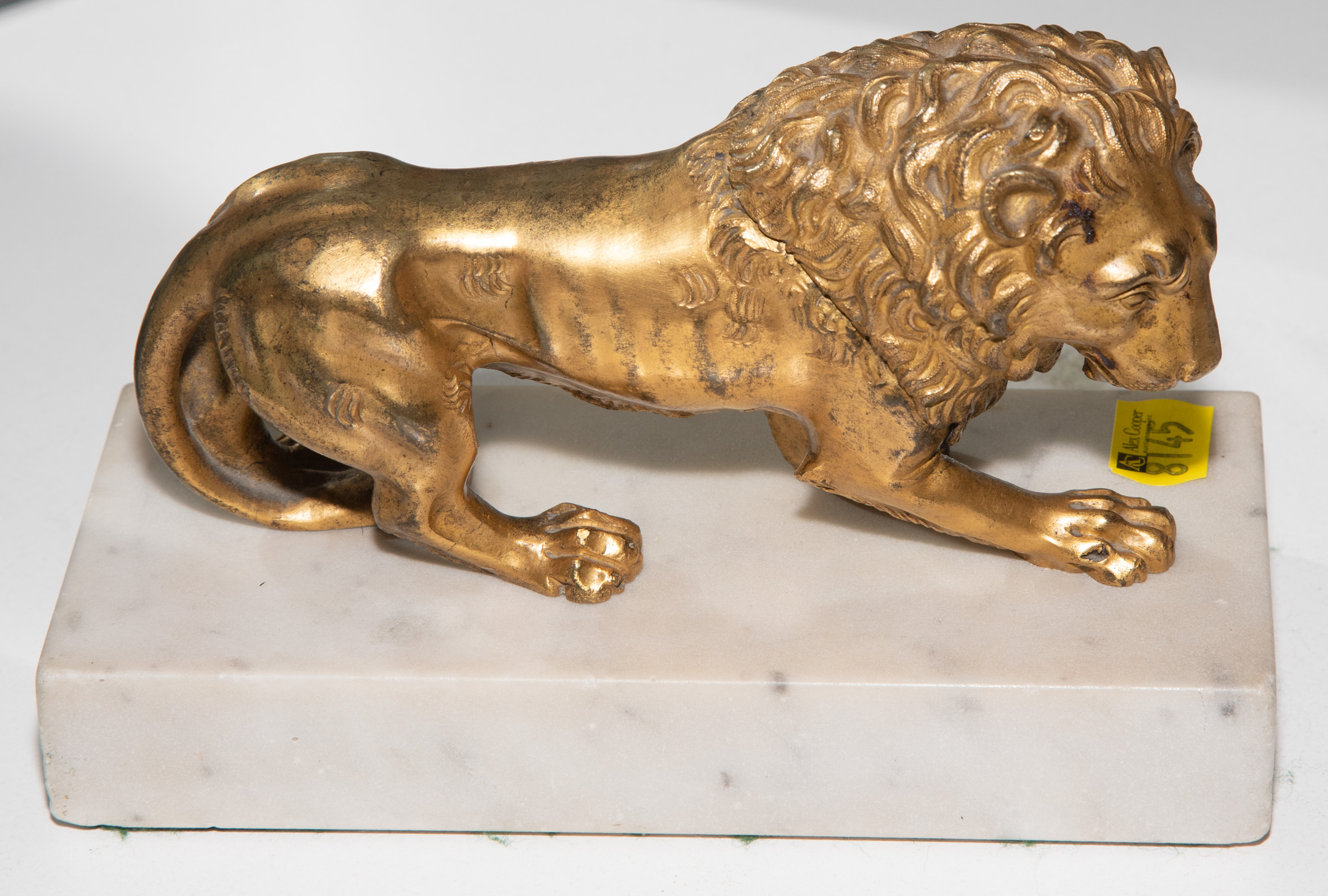 GILT BRONZE LION ON MARBLE PLINTH