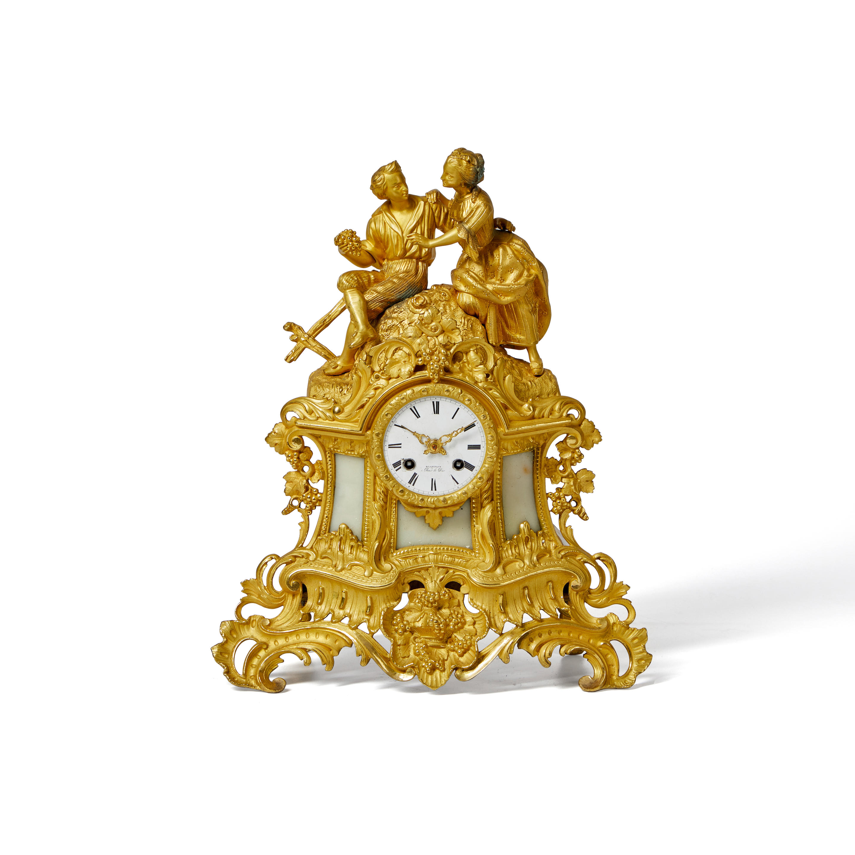 GILT-BRONZE MANTEL CLOCK topped