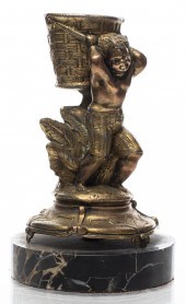 GILT BRONZE & MARBLE CHERUB MA