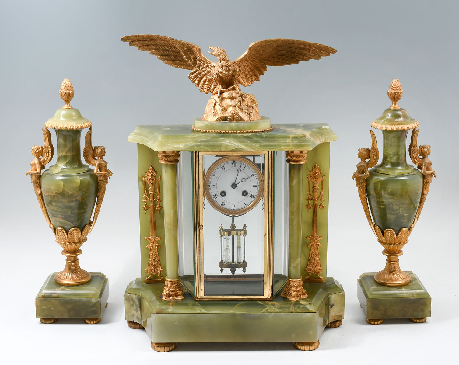 GILT BRONZE & ONYX FRENCH CLOCK