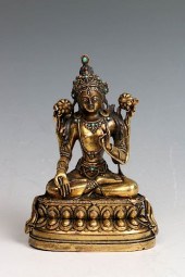 GILT BRONZE SEATED FIGURE OF T