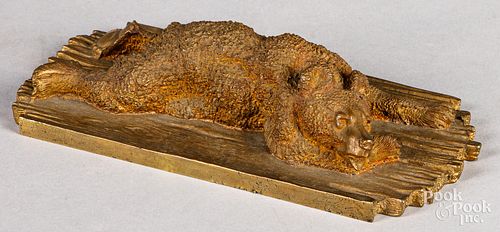 GILT BRONZE SLEEPING BEARGilt