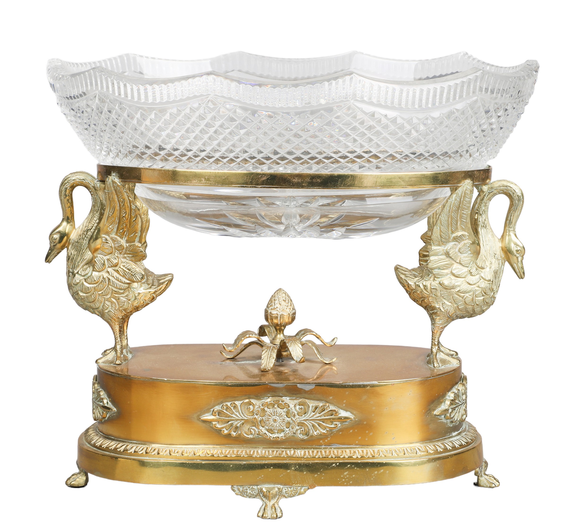 Gilt bronze swan raised crystal