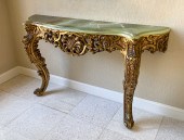 GILT CARVED WOOD MARBLE TOP FO