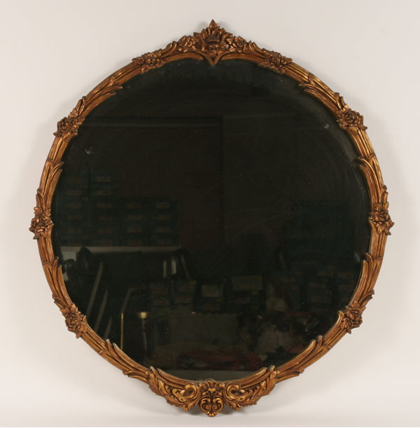 Gilt circular mirror; gessoed