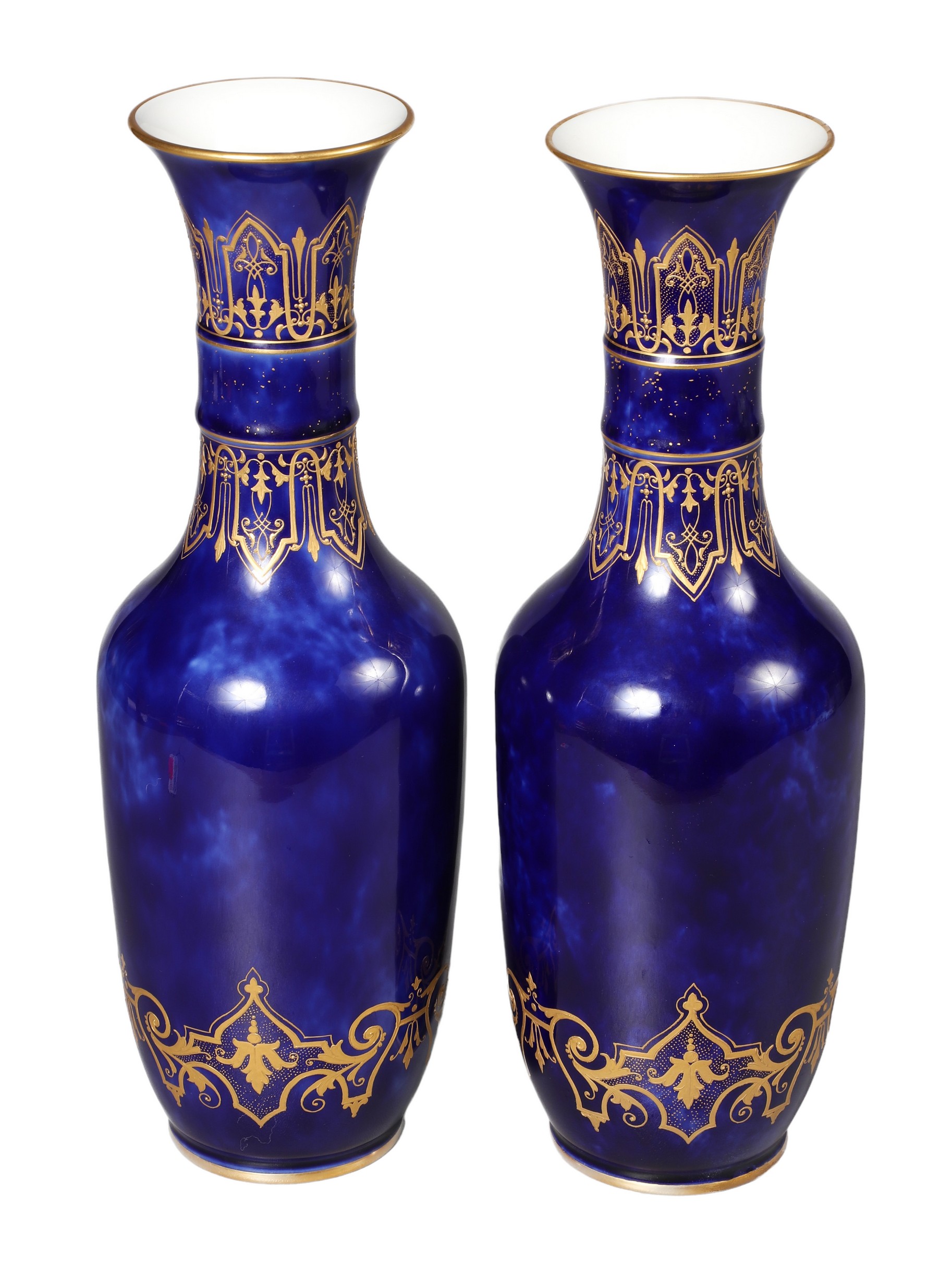 Gilt cobalt Sevres vase pair,