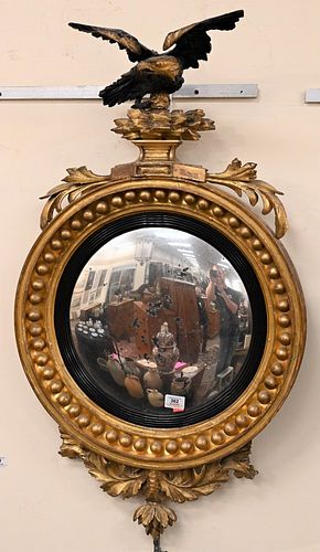 GILT CONVEX MIRROR HAVING BLACK TOP