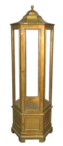 GILT CURIO CABINET HAVING PAGODA