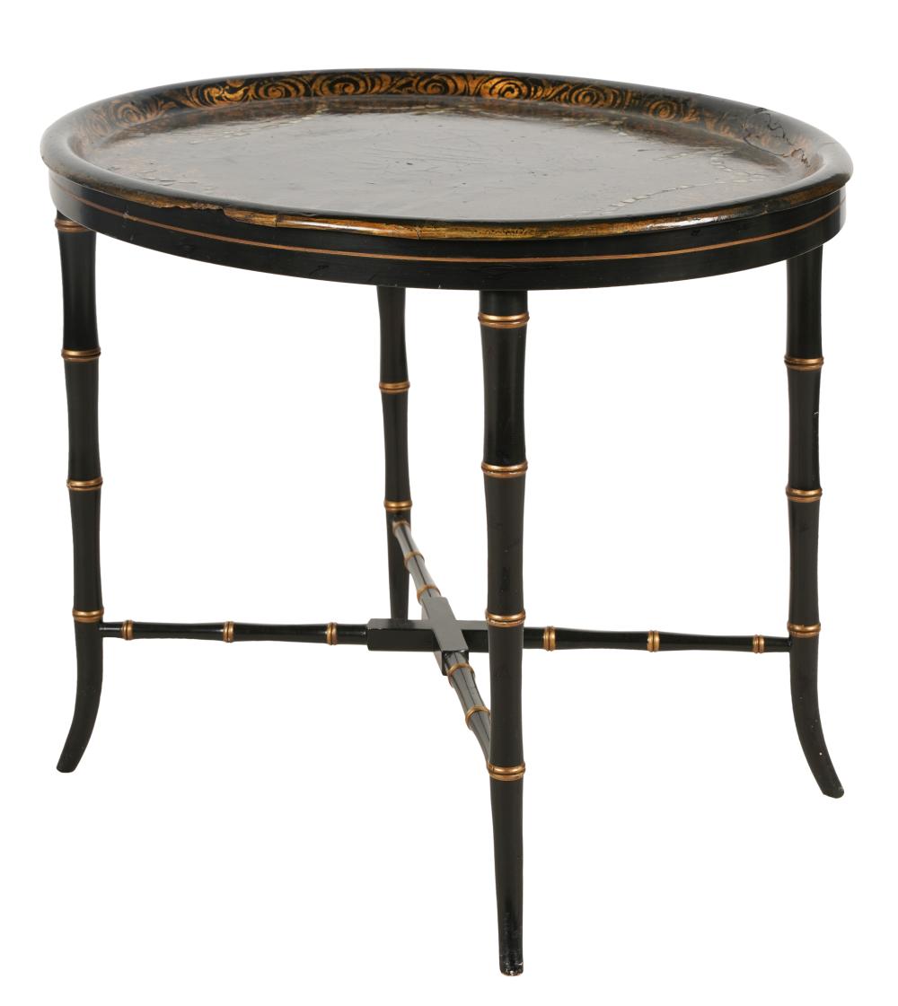 GILT-DECORATED BLACK LACQUER OVAL