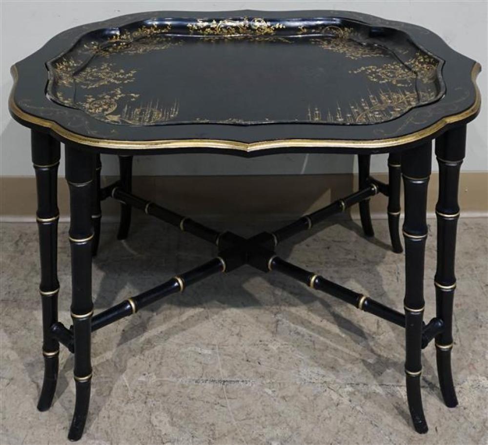 GILT DECORATED BLACK LACQUER TRAY