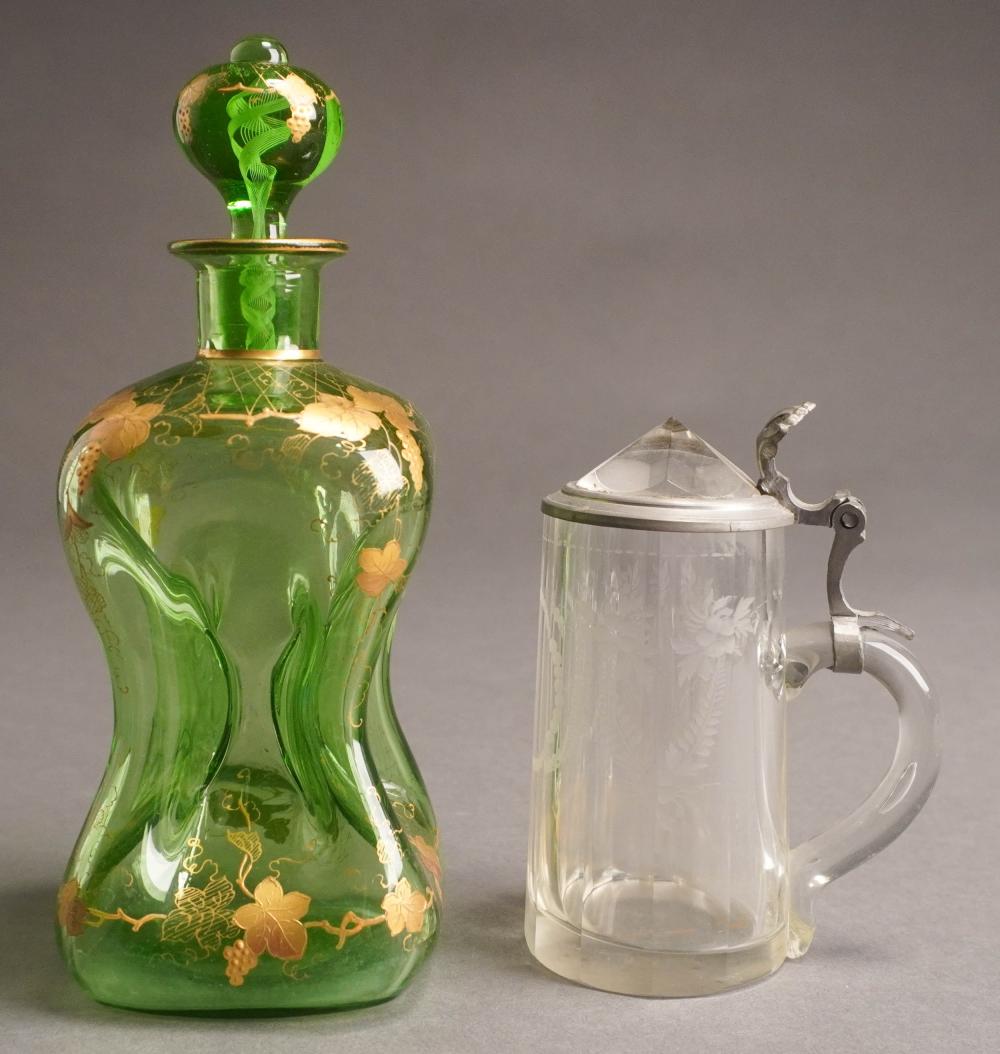 GILT DECORATED GREEN GLASS PINCH