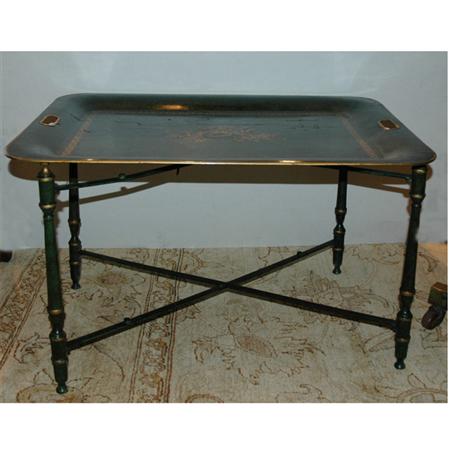Gilt Decorated Tole Tray on Stand