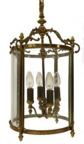 GILT METAL 4LT HANGING LANTERN
