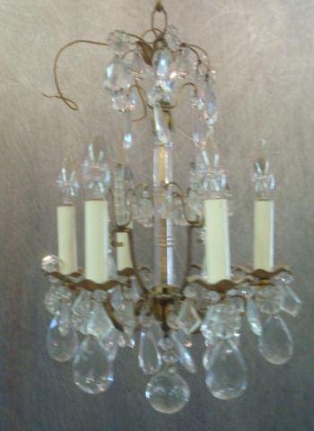 Gilt Metal and Crystal 6 Arm