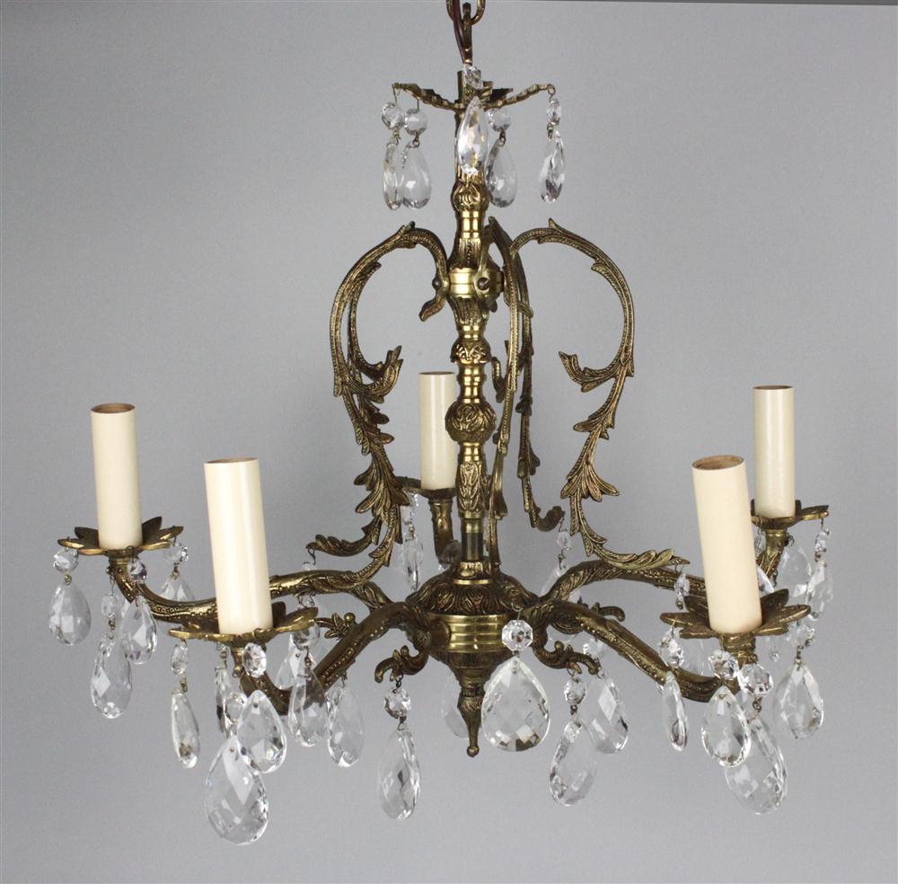 GILT METAL AND CRYSTAL FIVE LIGHT