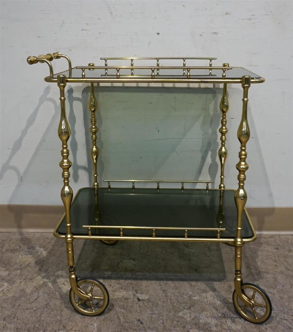 GILT METAL AND GLASS TWO-TIER CART,