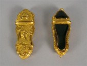 Gilt metal and green stone mou