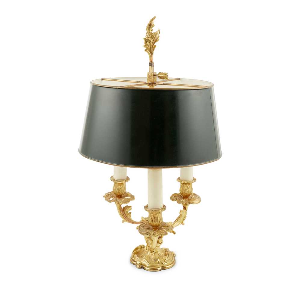 GILT METAL AND GREEN TOLE SHADE