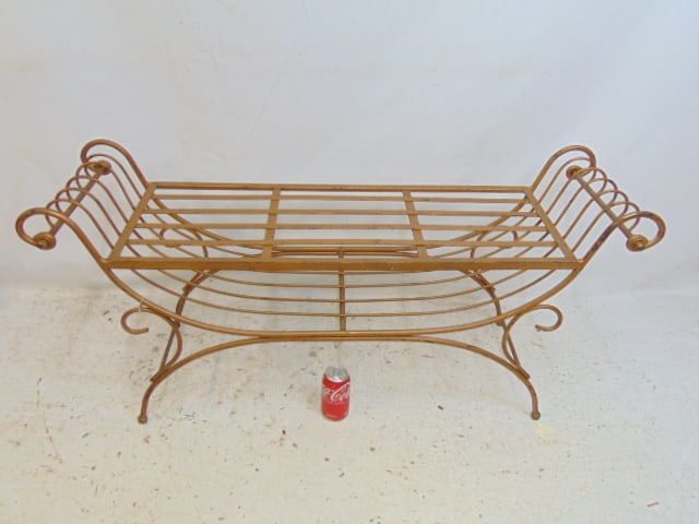 GILT METAL BENCH WITH SCROLLED