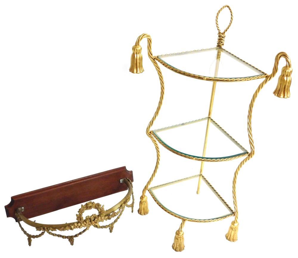 GILT METAL CORNER SHELF WITH