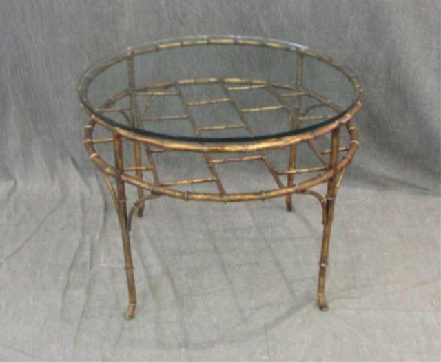 Gilt Metal Faux Bamboo Glass Top