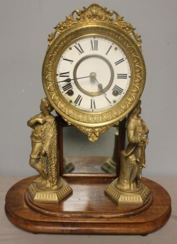 Gilt Metal Figural Clock in Dome