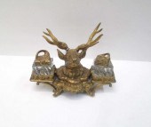 GILT METAL FIGURAL INKSTAND, W