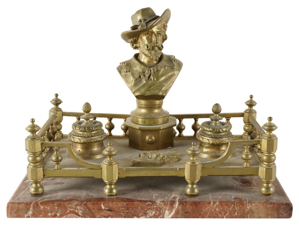 GILT METAL FIGURAL INKWELLmounted
