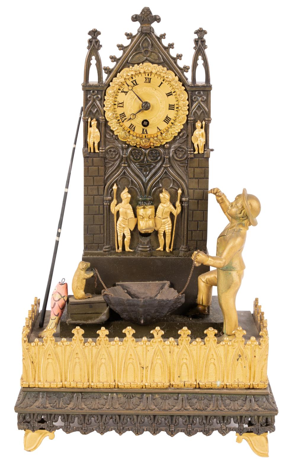 GILT METAL FIGURAL MANTEL CLOCKGilt