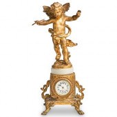 GILT METAL FIGURAL MANTLE CLOC