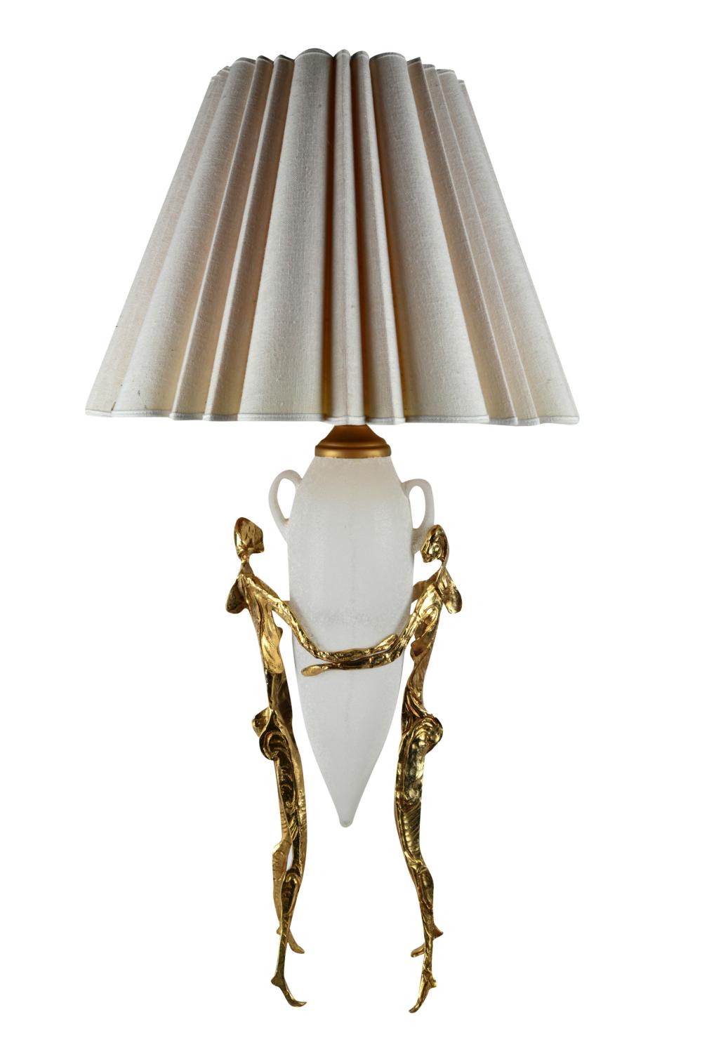 GILT METAL & GLASS TABLE LAMPwith