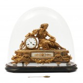 GILT-METAL MANTEL CLOCK WITH C