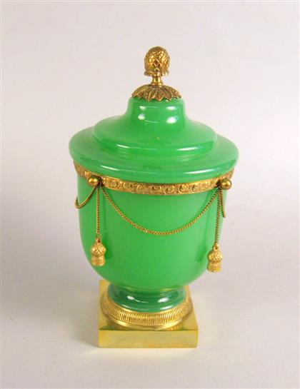 Gilt metal mounted green opaline