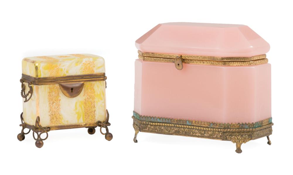 GILT METAL MOUNTED OPALINE GLASS