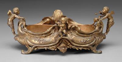 Gilt metal planter, two cupids