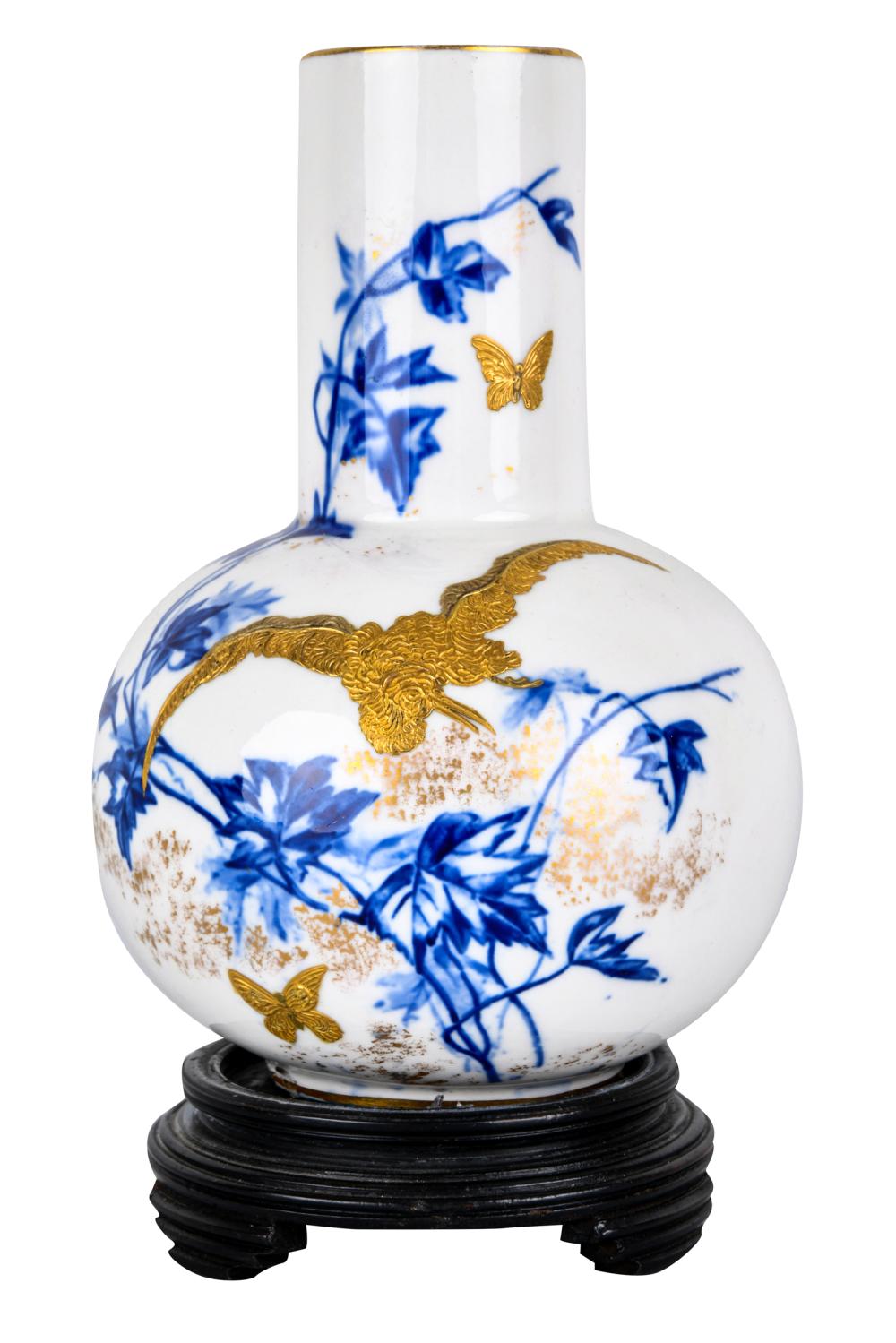 GILT OVERLAY BLUE & WHITE VASEon