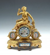 GILT SEVRES FIGURAL CLOCK: Gil